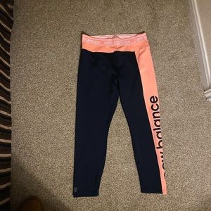 Navy and peach/orange Lycra/polyester crop pants, worn once new condition